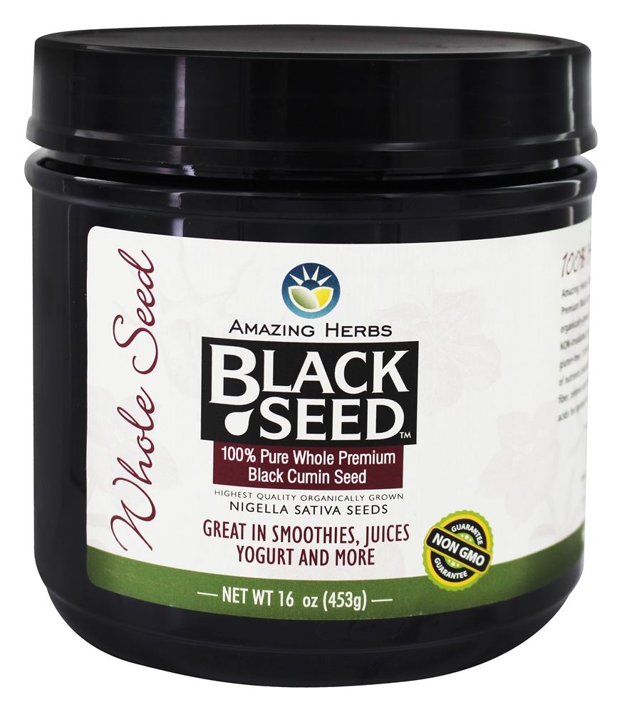 Semente Preta 100 % Pure Semente de Cominho Preta Premium Inteira - 16 oz. Amazing Herbs