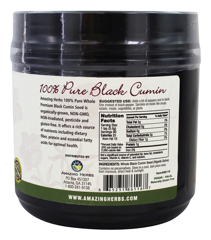 Semente Preta 100 % Pure Semente de Cominho Preta Premium Inteira - 16 oz. Amazing Herbs - Imagem 2