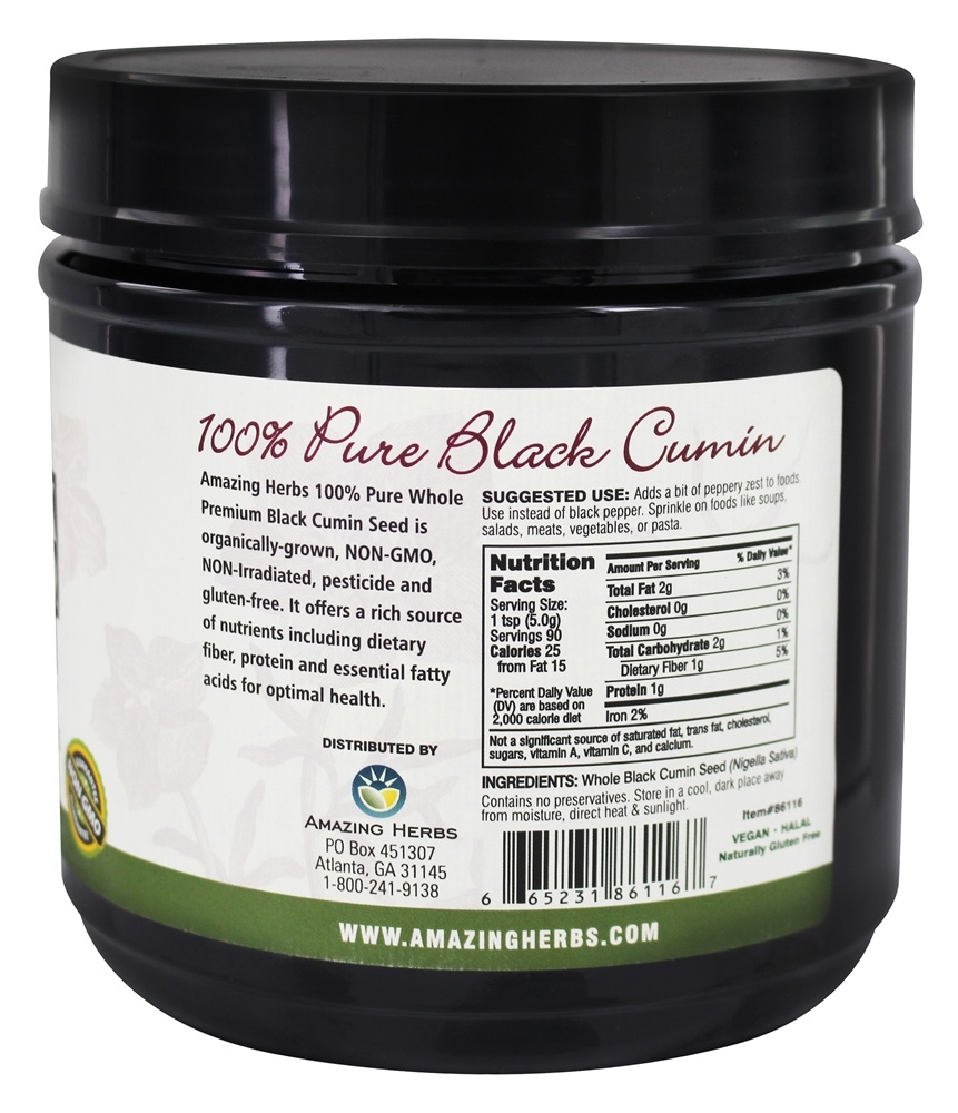 Semente Preta 100 % Pure Semente de Cominho Preta Premium Inteira - 16 oz. Amazing Herbs - Imagem 3