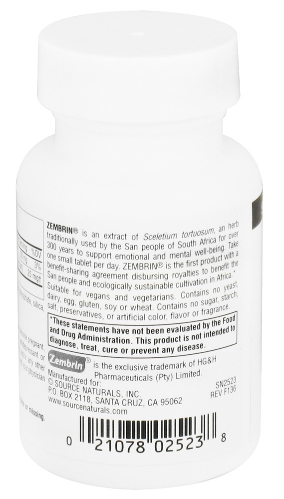 Zembrin - Suporta Bem Estar Mental 25 mg. - 30 Tablets Source Naturals - Imagem 3