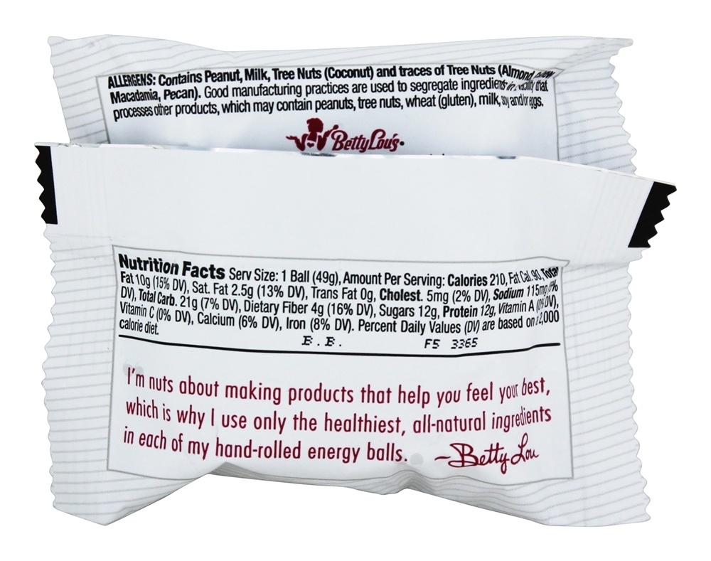 Nuts sobre a proteína de microplaqueta de chocolate da manteiga de amendoim mais bolas da energia - 1.7 oz. Betty Lou's - Imagem 3