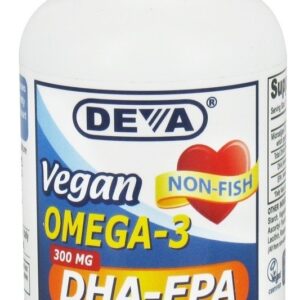 Omega-3 Vegano DHA-EPA Derivado de Algas 300 mg. - 90 Cápsulas Vegetarianas Deva Nutrition