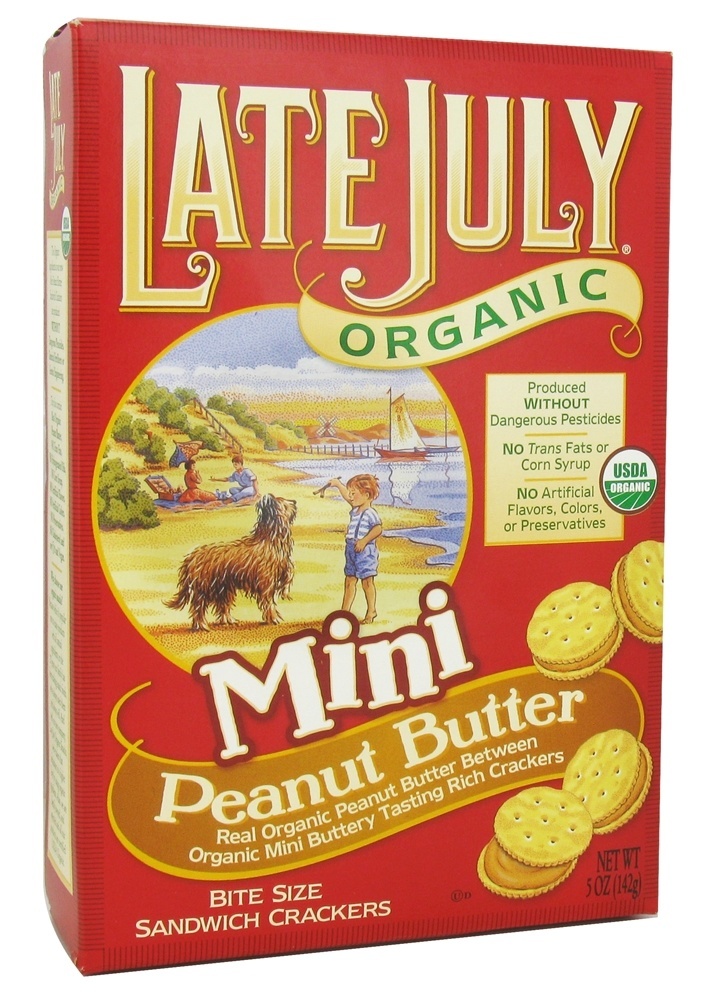 Manteiga de amendoim orgânica dos biscoitos do sanduíche do tamanho da mordida do mini - 5 oz. Late July Snacks