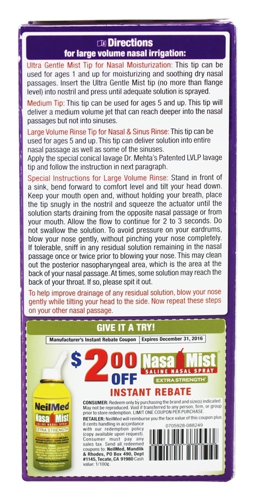 Lavagem nasal com spray salino NasaMist - 6 fl. oz. NeilMed Pharmaceuticals - Imagem 3
