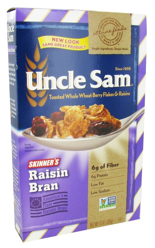 Torrado Inteiro Trigo Baga Flocos & Passas de uva Cereal Uva passa Farelo - 13 oz. Uncle Sam