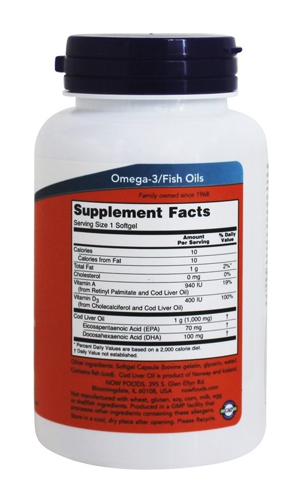 Força extra do óleo de fígado de bacalhau 1000 mg. - 90 Softgels NOW Foods - Imagem 2