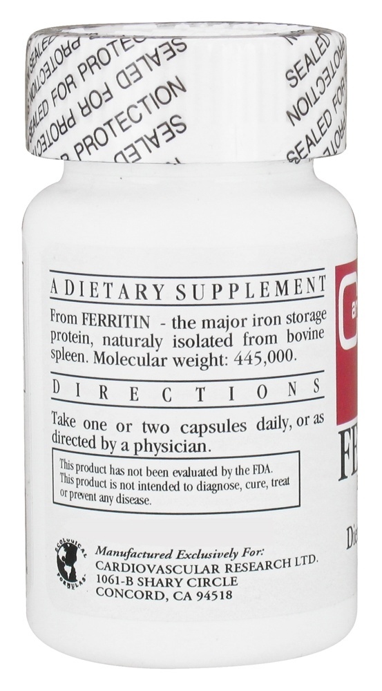 Ferritina Ferro Biodisponível 5 mg. - Cápsulas 60 (anteriormente Cardiovascular Research ) Ecological Formulas - Imagem 3