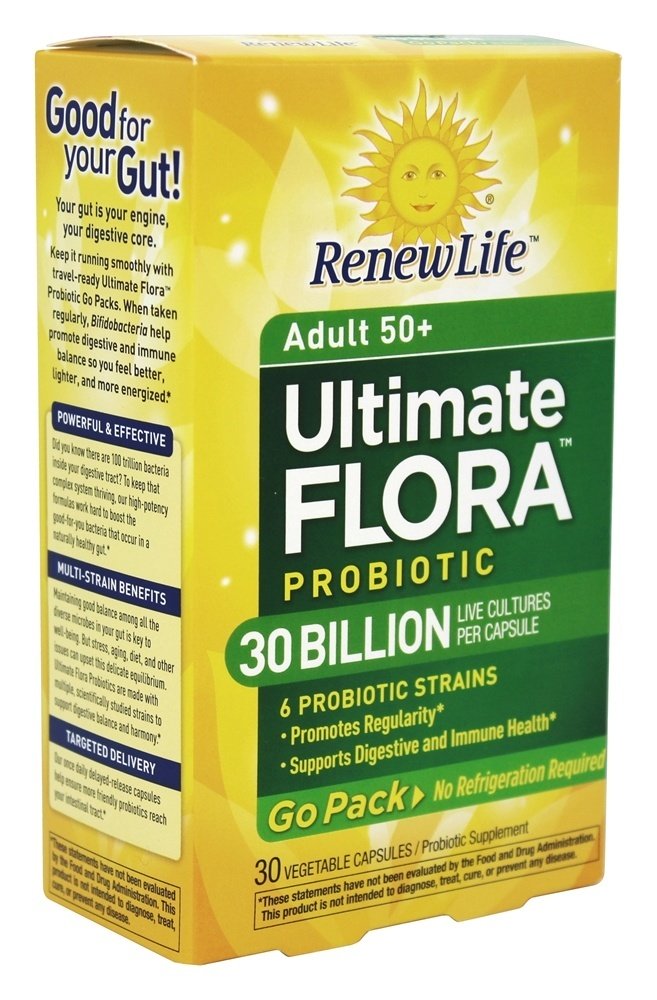 Final Flora Adulto 50+ Probiotic Ir Empacotar 30 Bilhão - 30 Cápsulas Vegetarianas Anteriormente Atendimento ao Idoso Renew Life