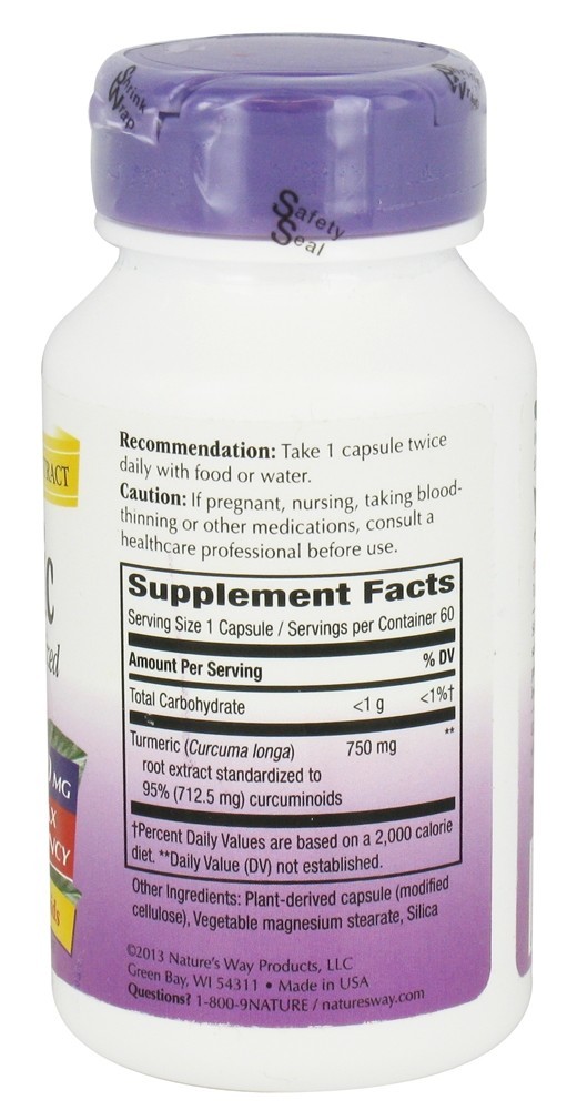 Extrato Premium Padronizado de Cúrcuma 750 mg. - Cápsulas vegetarianas 60 Nature's Way - Imagem 2