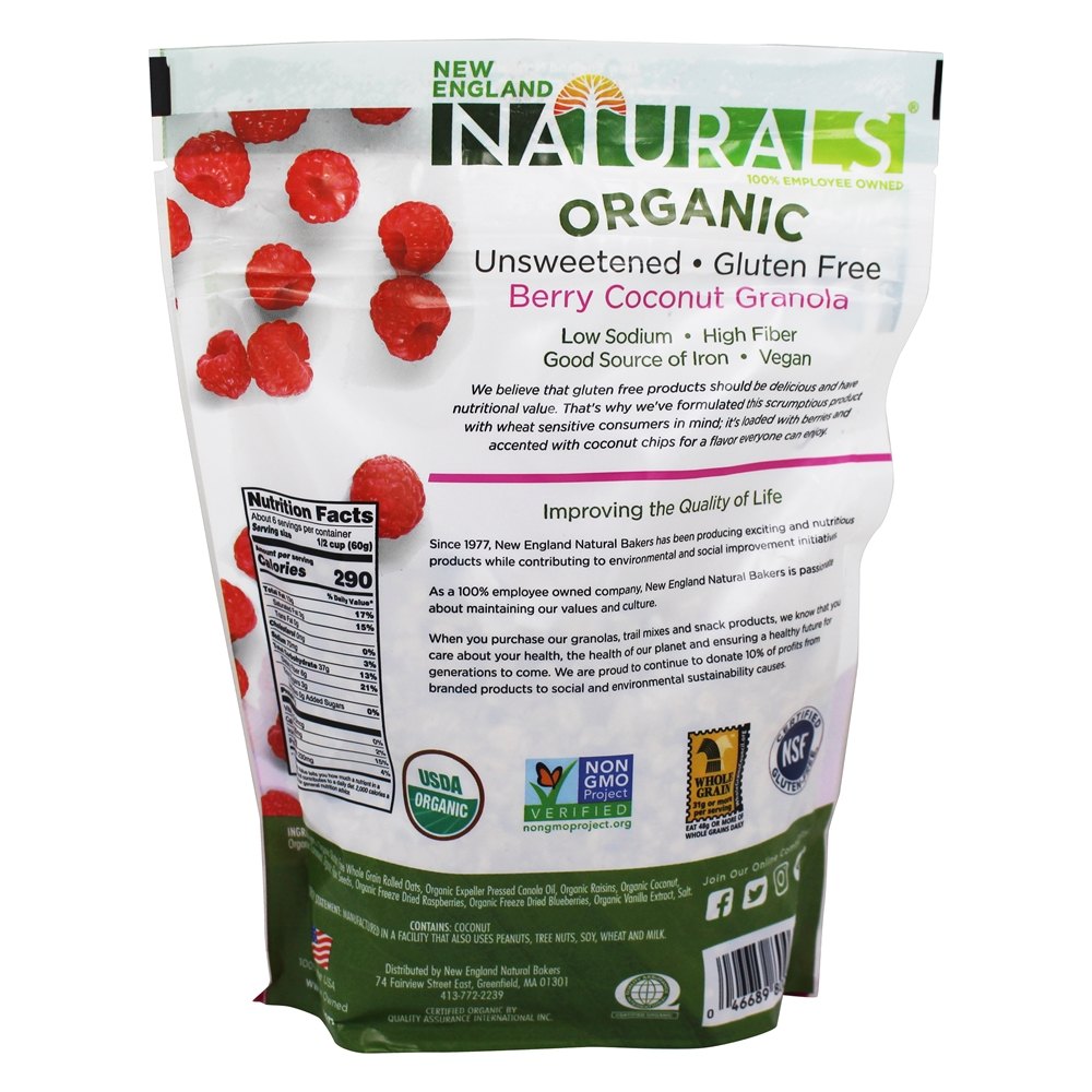 Orgânico Glúten-Livre Unsweetened Granola Baga Coco - 12 oz. New England Naturals - Imagem 2