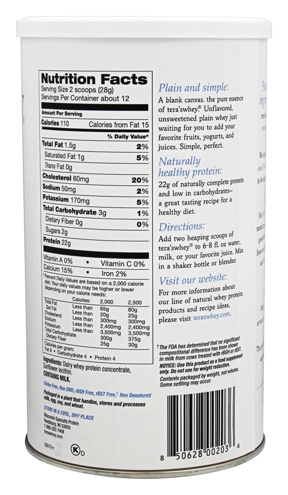 rbgh Livre Soro de leite coalhado Proteína Planície Soro de leite coalhado Unsweetened - 12 oz. Tera's Whey - Imagem 2