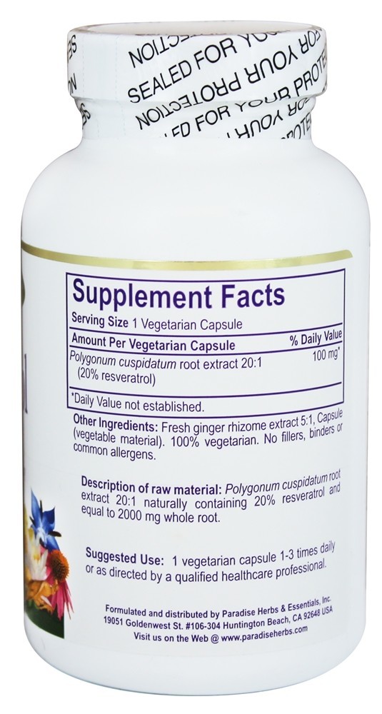 Resveratrol 20 : 1 Potência Concentrada - Cápsulas vegetarianas 180 Paradise Herbs - Imagem 2