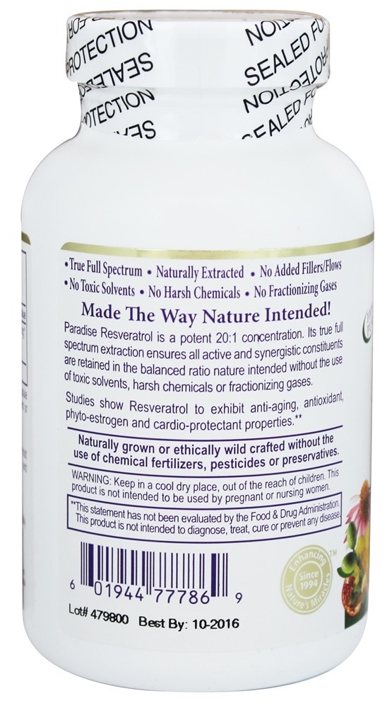 Resveratrol 20 : 1 Potência Concentrada - Cápsulas vegetarianas 180 Paradise Herbs - Imagem 3