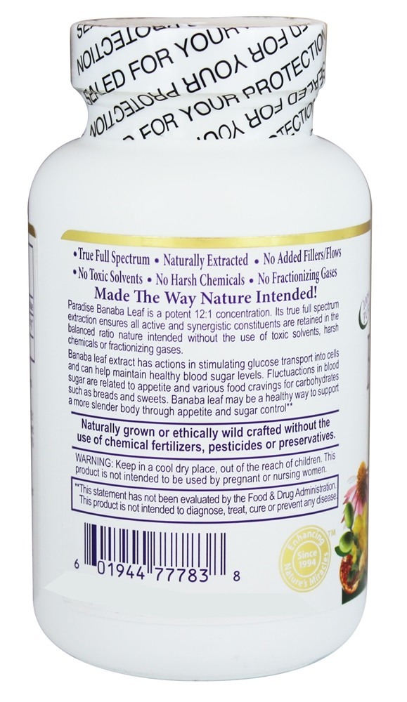 Folha de Banaba 12 : 1 Potência Concentrada - Cápsulas vegetarianas 180 Paradise Herbs - Imagem 3