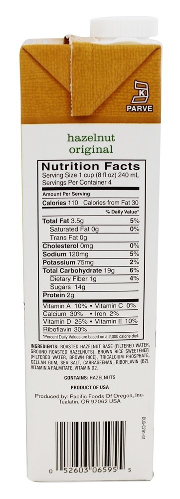 Todo o leite de avelã natural Original - 32 fl. oz. Pacific Foods - Imagem 2