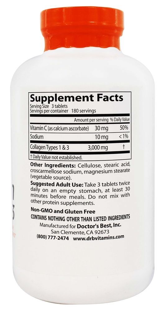 Tipos de colágeno 1 e 3 1000 mg . - 540 Tablets Doctor's Best - Imagem 2