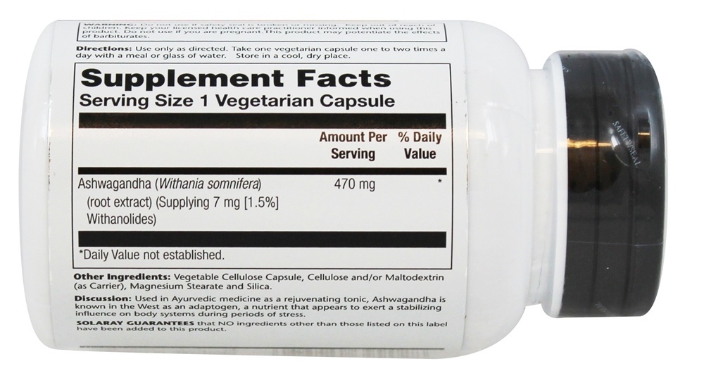 Extrato de Ashwagandha Ervas ayurvédicas 470 mg. - Cápsulas vegetarianas 60 Solaray - Imagem 2