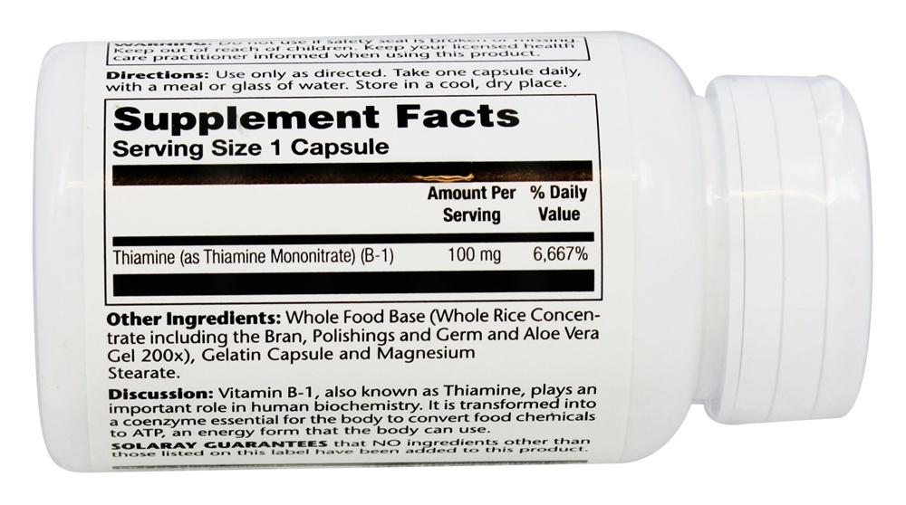 Vitamina B1 100 mg. - Cápsulas 100 Solaray - Imagem 2