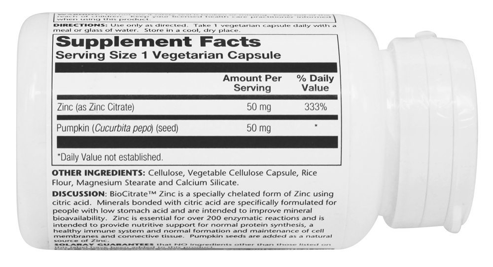 Zinco BioCitrato - Cápsulas vegetarianas 60 Solaray - Imagem 2