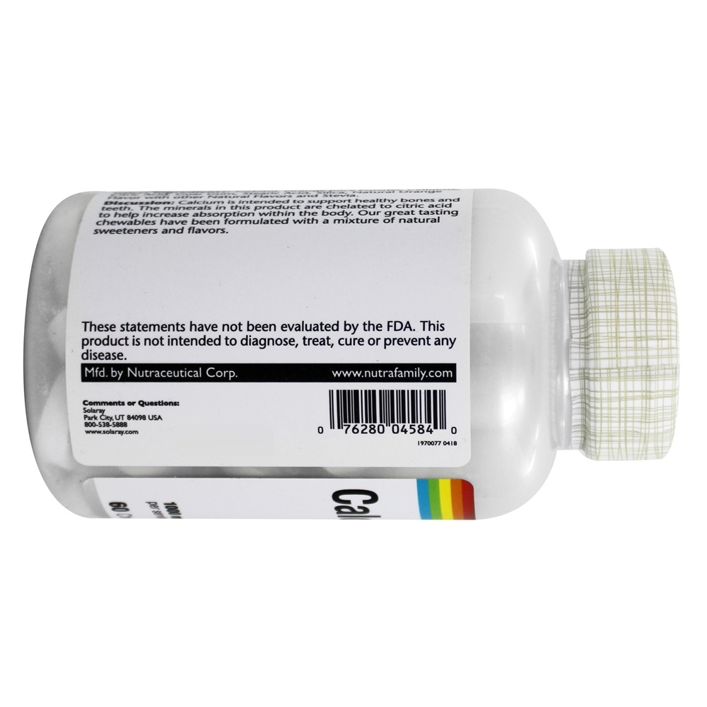 Citrato de Cálcio Sabor Laranja Natural Mastigável 1000 mg. - 60 Mastigáveis Solaray - Imagem 4