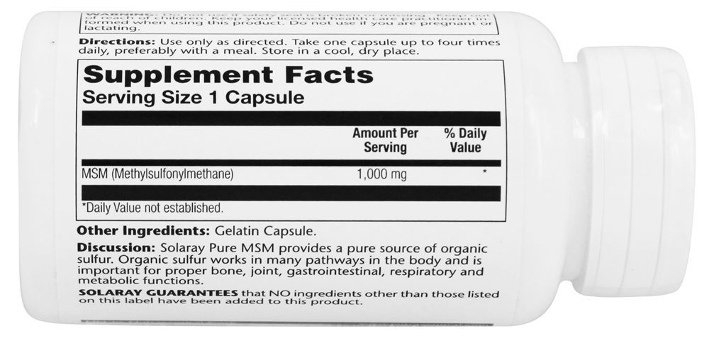 Pure MSM Extremista Força 1000 mg. - Cápsulas 60 Solaray - Imagem 2