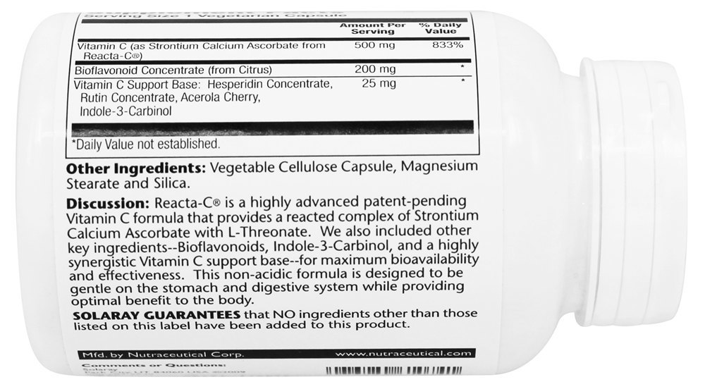 Reacta-C com Concentrado de Bioflavonóides 500 mg. - Cápsulas vegetarianas 120 Solaray - Imagem 3