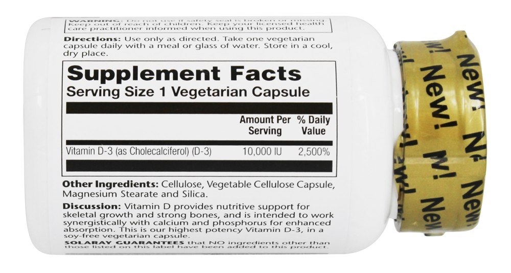 Vitamina D3 Super Força 10000 IU - Cápsulas vegetarianas 60 Solaray - Imagem 2