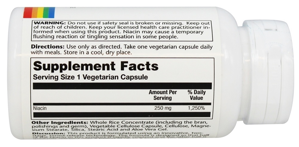 Niacina em Dois Estágios, Liberação Temporizada 250 mg. - Cápsulas vegetarianas 100 Solaray - Imagem 2