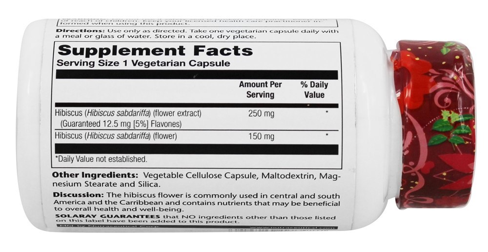 Potência Garantida Extrato de Flor de Hibisco 250 mg. - Cápsulas vegetarianas 60 Solaray - Imagem 2