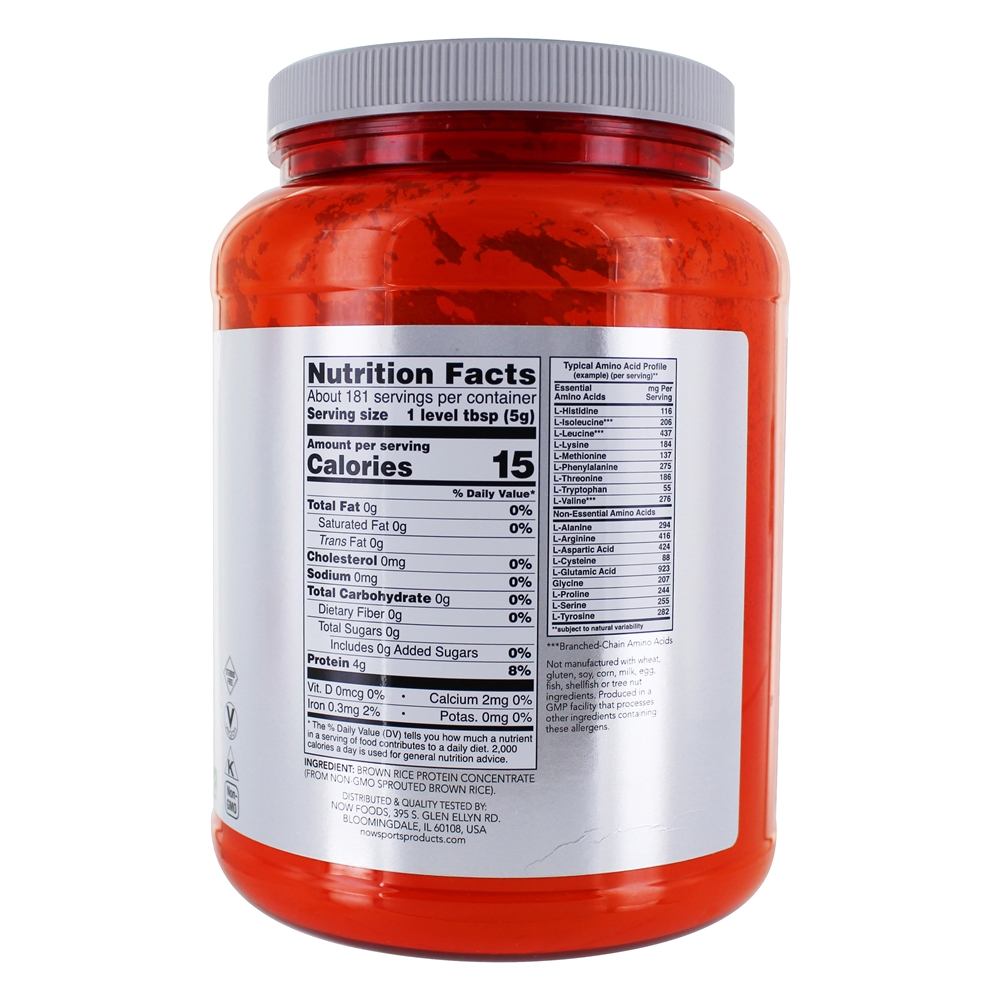 Agora Sports brotou pó de proteína de arroz integral - 2 lbs. NOW Foods - Imagem 2