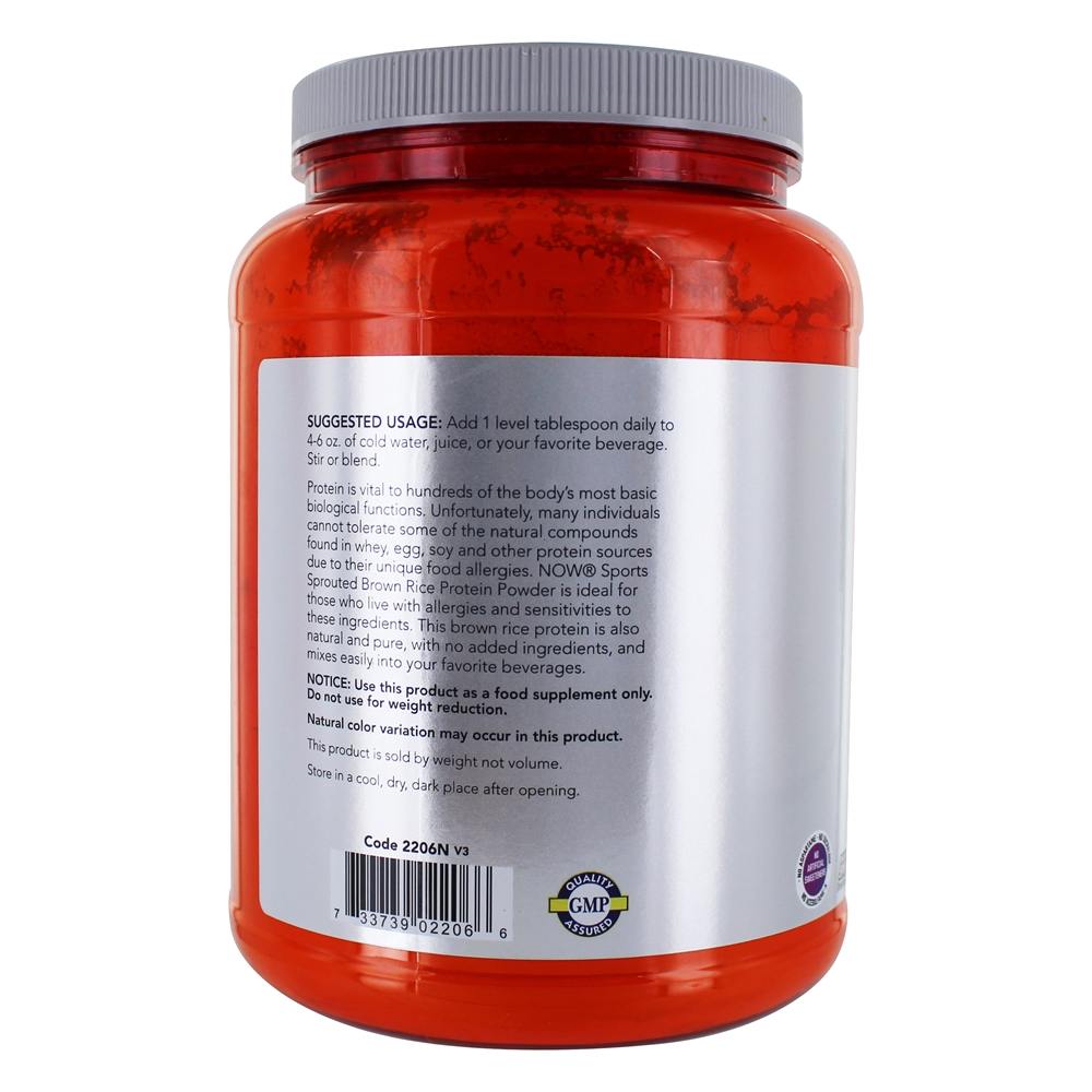 Agora Sports brotou pó de proteína de arroz integral - 2 lbs. NOW Foods - Imagem 3