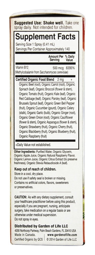 mykind Organics B12 em Spray Sabor Framboesa - 2 fl. oz. Garden of Life - Imagem 2