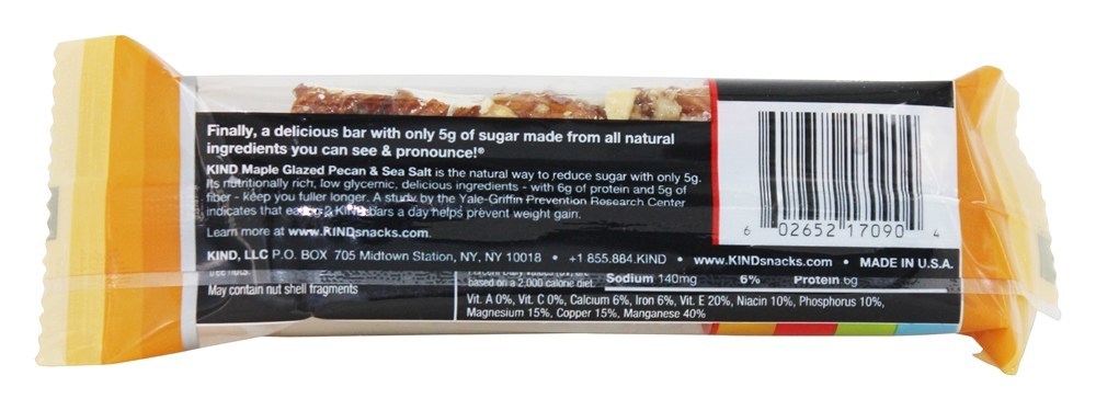 Nozes e Especiarias Bar Bege Nozes Pecan & Mar Salgado - 1.4 oz. Kind Bar - Imagem 3