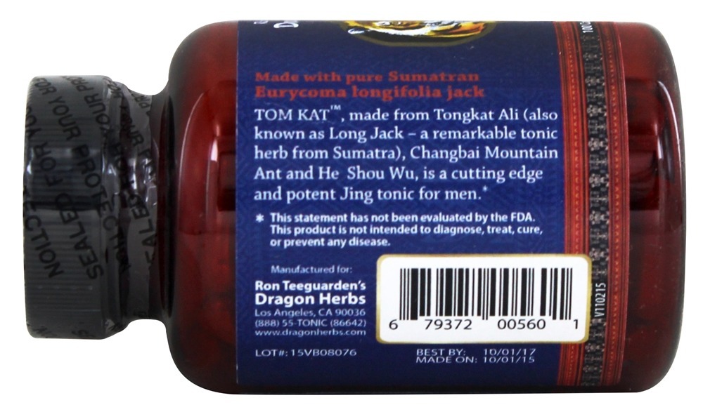 Tom Kat Potente J Tônico para Homens 250 mg. - Cápsulas vegetarianas 100 Dragon Herbs - Imagem 3