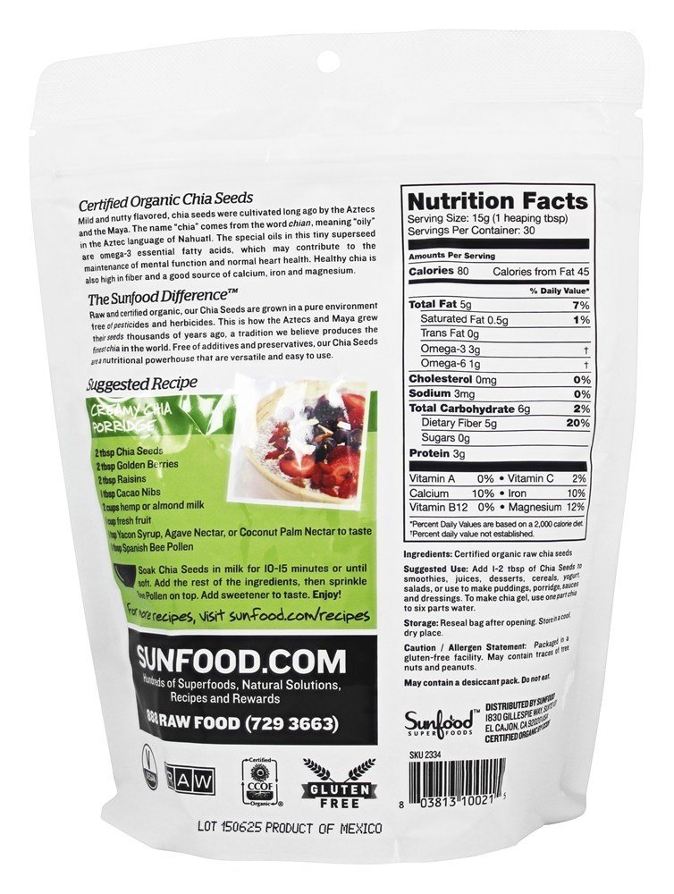 Sementes de Chia Orgânica Raw 454 g. - 1 lb. Sunfood Superfoods - Imagem 2