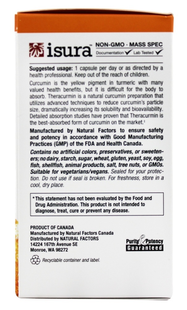 Teracurmina de força dupla 60 mg. - Cápsulas vegetarianas 60 Natural Factors - Imagem 3