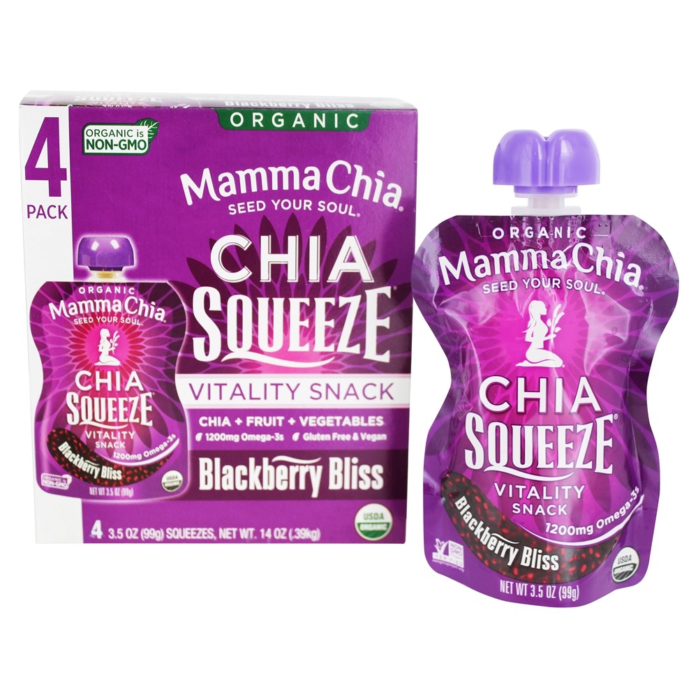 Orgânico Chia Espremer Vitalidade Lanche Amora preta Felicidade - Pacote 4 Mamma Chia