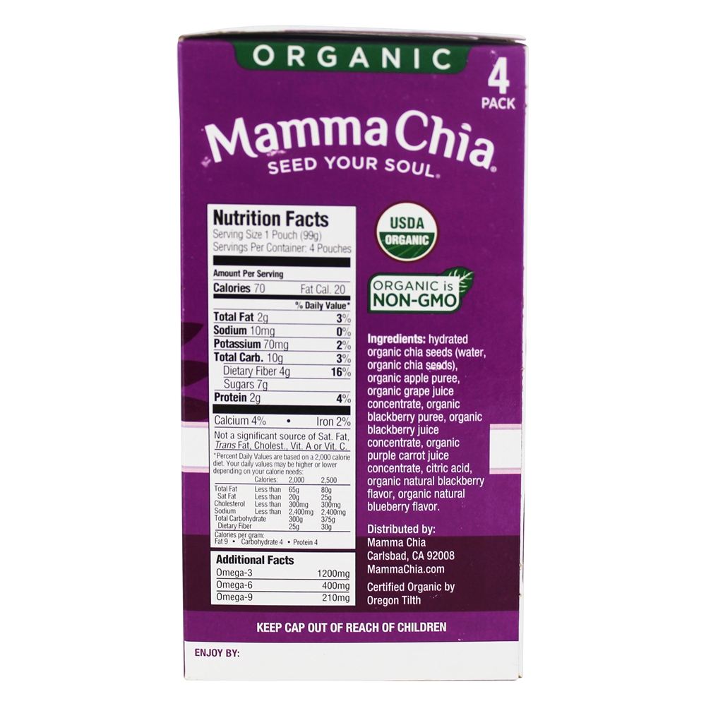 Orgânico Chia Espremer Vitalidade Lanche Amora preta Felicidade - Pacote 4 Mamma Chia - Imagem 3