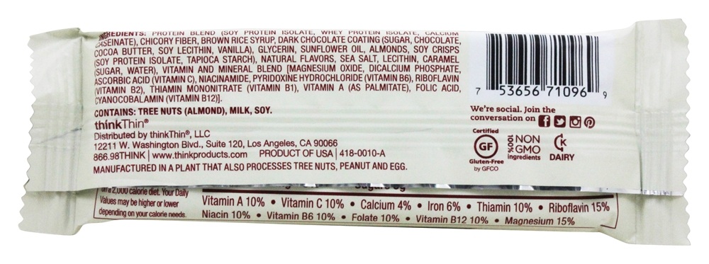 thinkthin Inclinar Proteína & Fibra Bar Salgado Caramelo - 1.41 oz. Think Products - Imagem 2