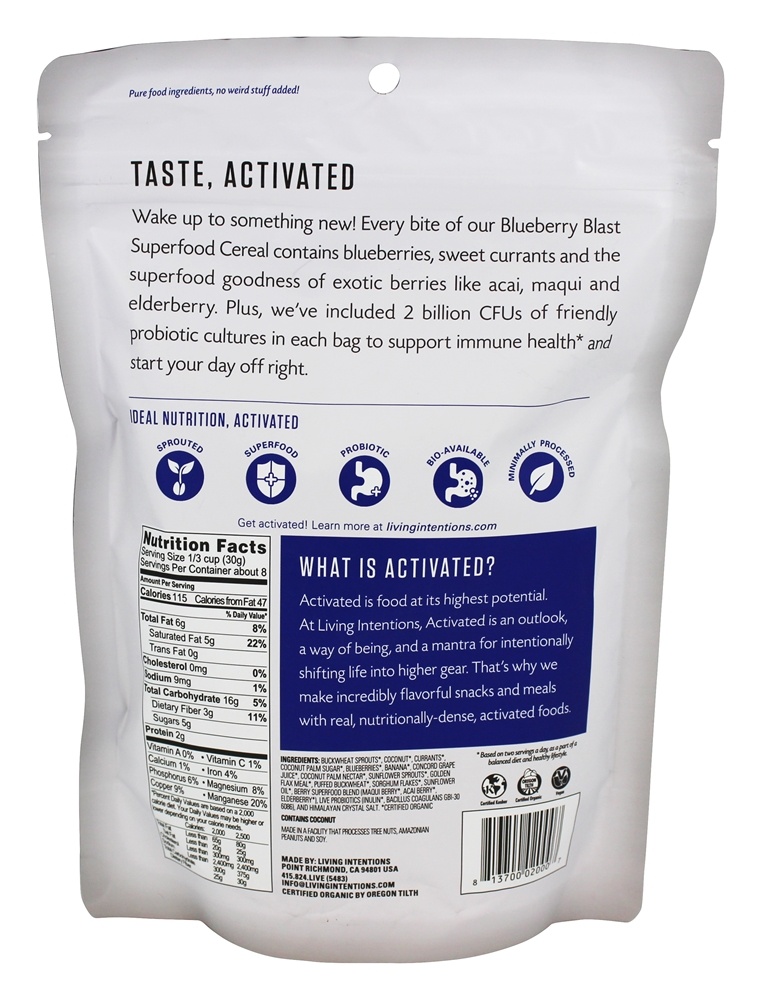 Explosão de mirtilo de cereais Superfood ativado - 9 oz. Living Intentions - Imagem 2