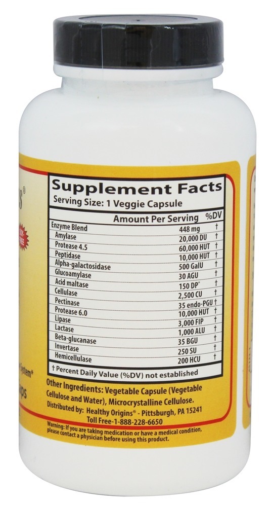 Natural Broad Spectrum Enzimas digestivas - Cápsulas vegetarianas 180 Healthy Origins - Imagem 2