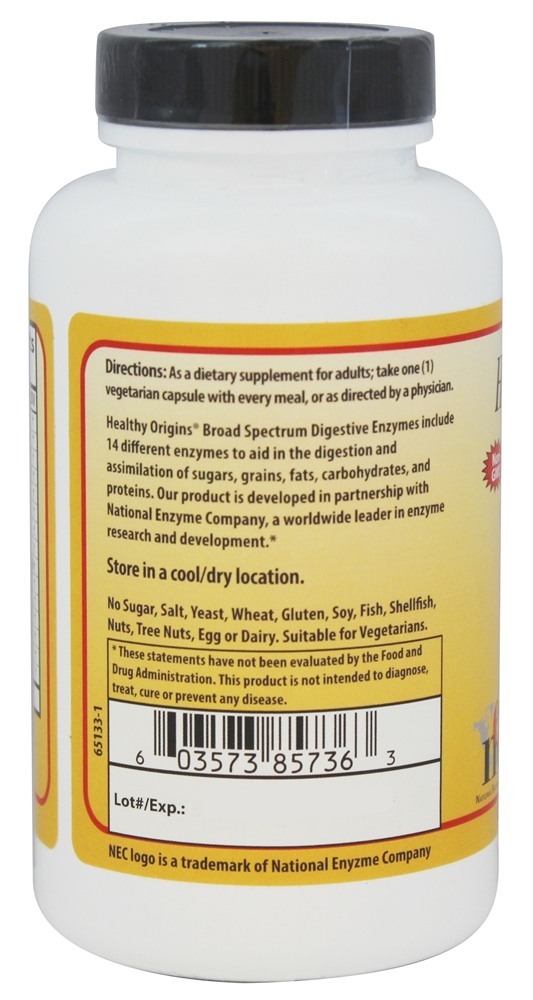 Natural Broad Spectrum Enzimas digestivas - Cápsulas vegetarianas 180 Healthy Origins - Imagem 3