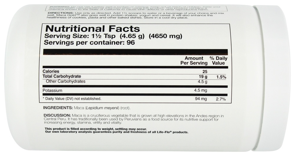 Maca Ouro Superior Pure Maca Unflavored - 16 oz. Life-Flo - Imagem 2