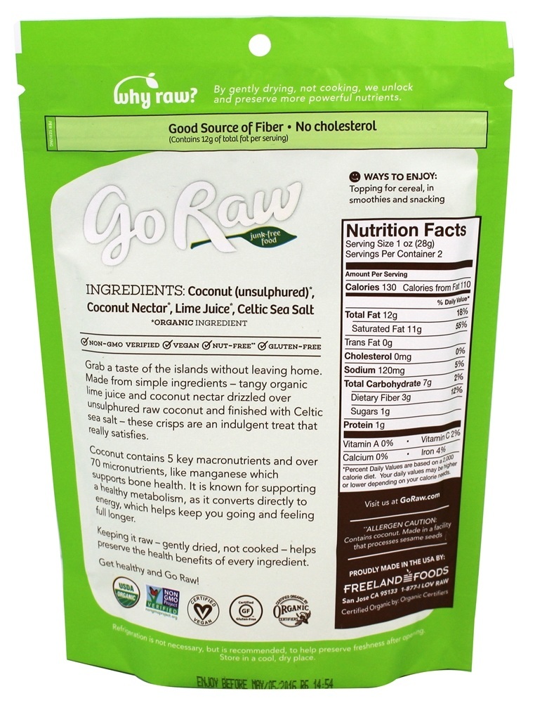 Orgânico Cru Coco Batatas fritas Tangy Cal - 2 oz. Go Raw - Imagem 2