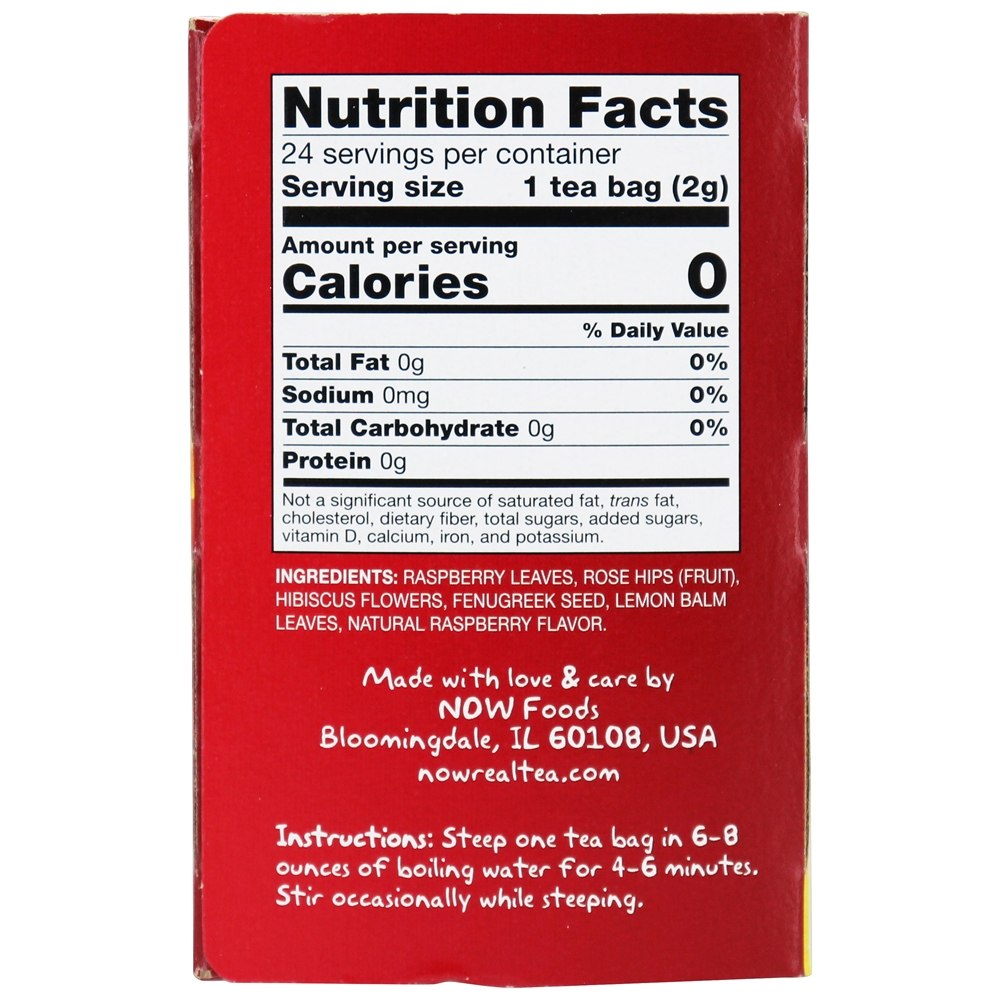 NOW Real Tea Bem-estar para mulheres Chá Sem cafeína Framboesa justa - 24 Saquinhos de Chá NOW Foods - Imagem 2