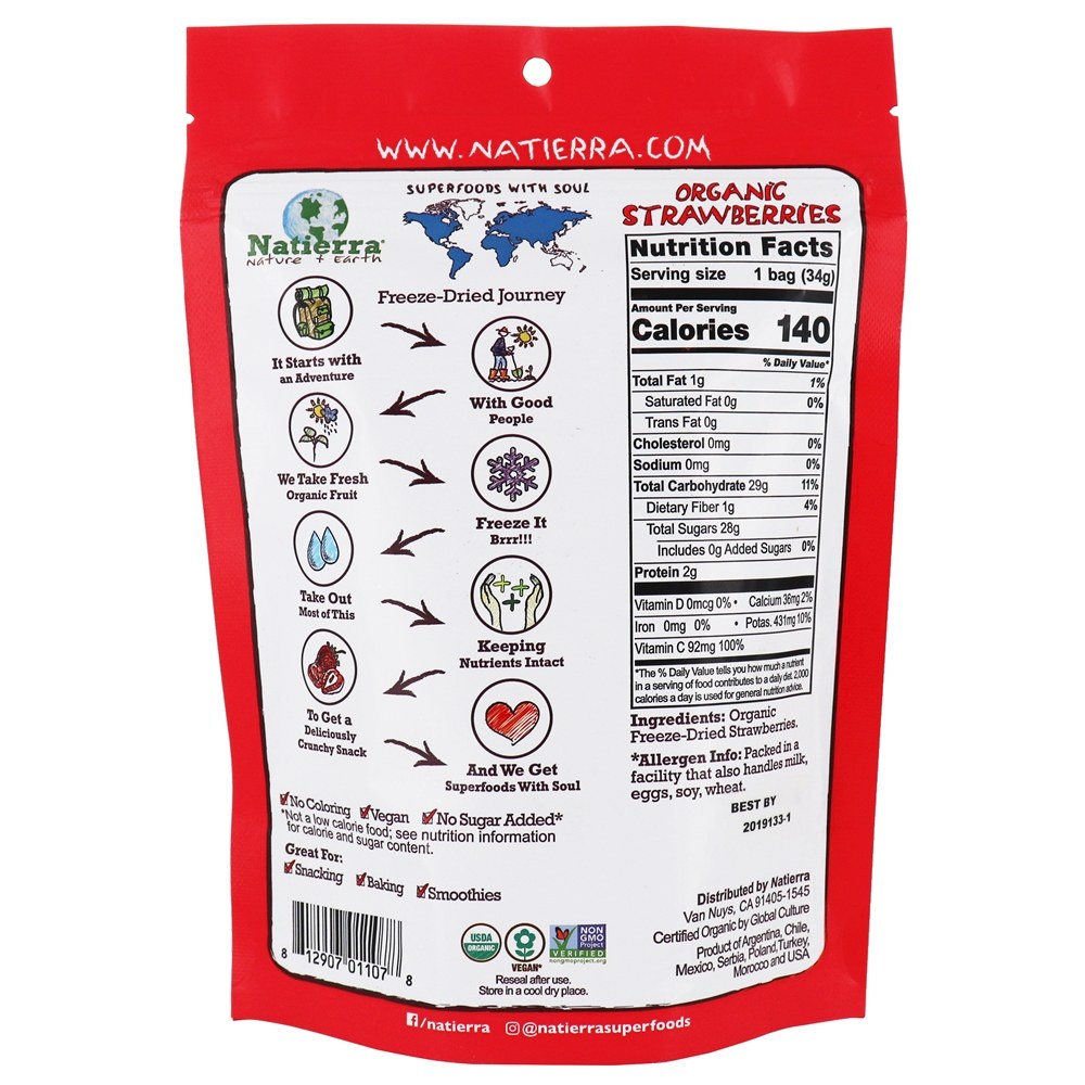 Natierra Morango Orgânico Congelado - 1.2 oz. Nature's All Foods - Imagem 2