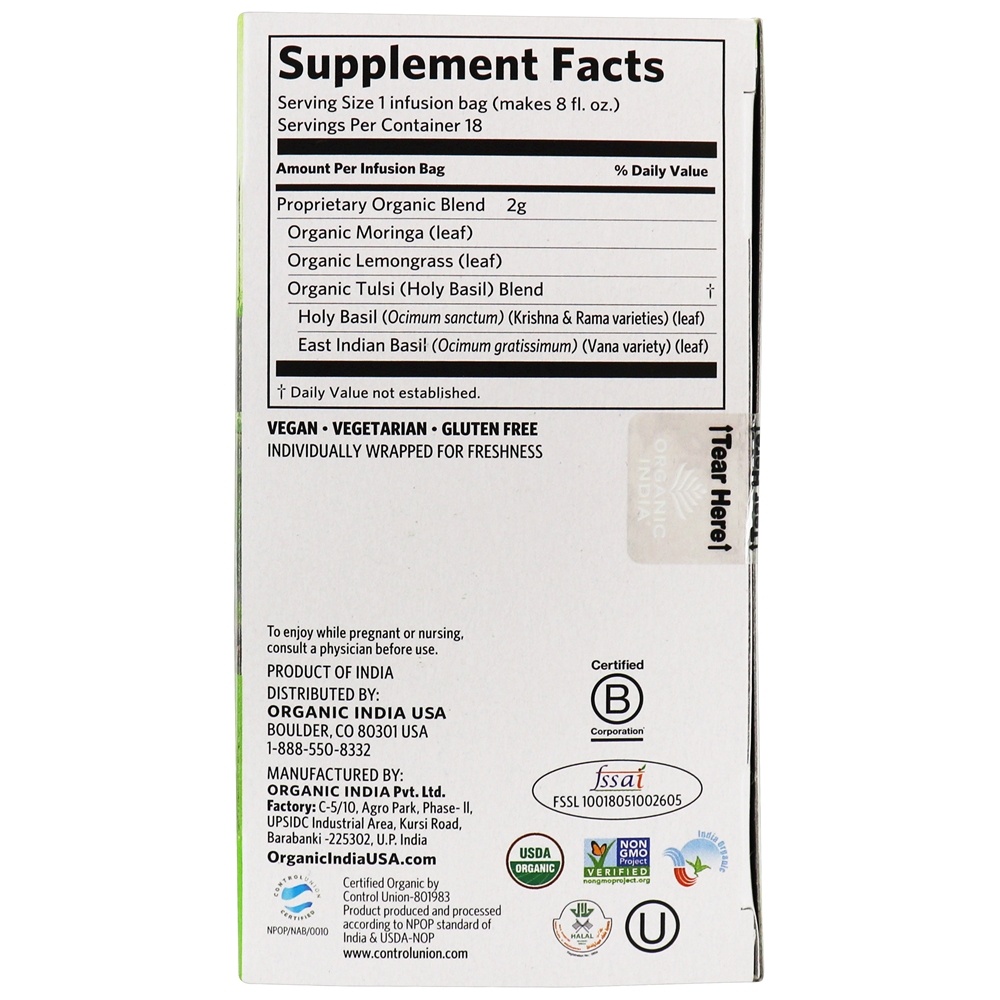 Chá De Moringa De Tulsi - 18 Saquinhos de Chá Organic India - Imagem 2