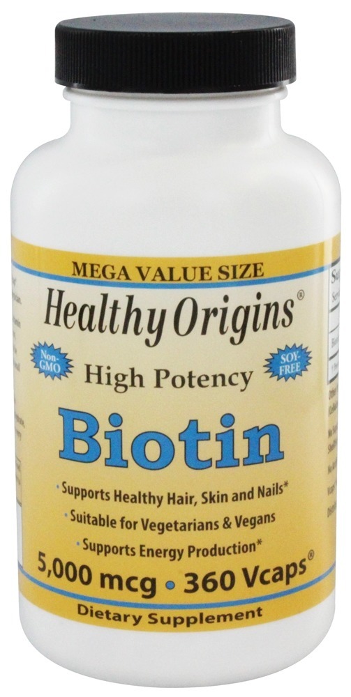 Biotina de alta potência 5000 mcg. - Cápsulas vegetarianas 360 Healthy Origins