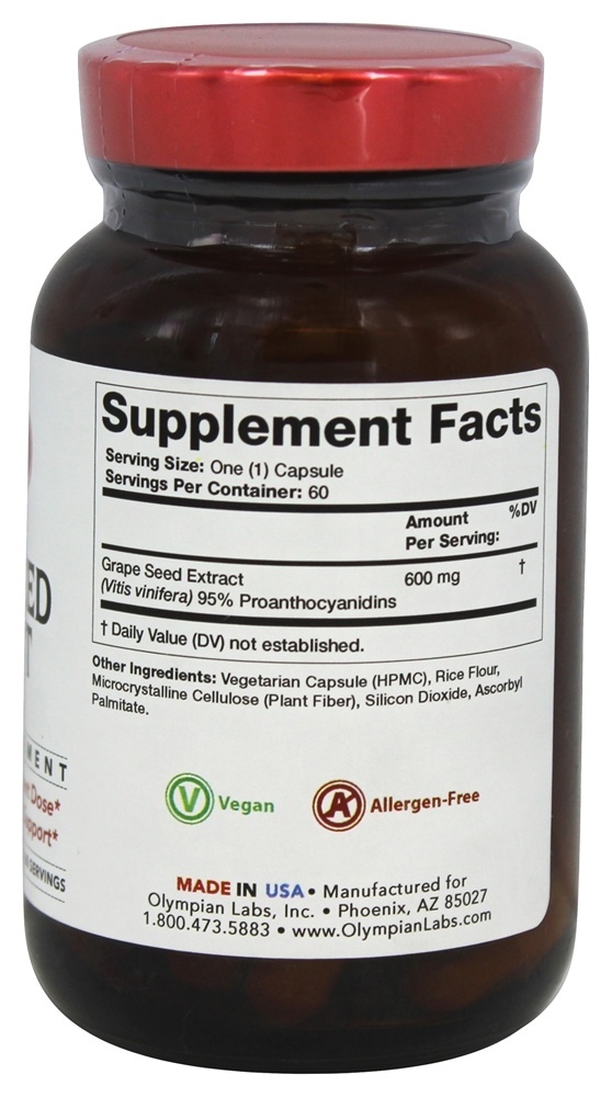 Extrato de Semente de Uva 600 mg - Cápsulas vegetarianas 60 Olympian Labs - Imagem 2