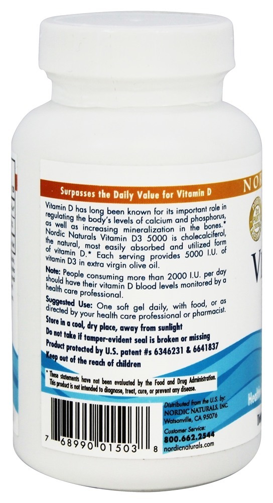 Vitamina D3 de Azeite Extra Virgem 5000 IU - 120 Softgels Nordic Naturals - Imagem 3